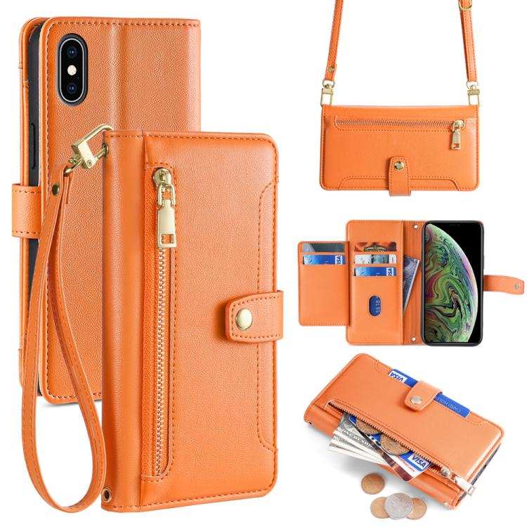 Sheep Texture Cross-body Zipper Wallet Leather Phone Case