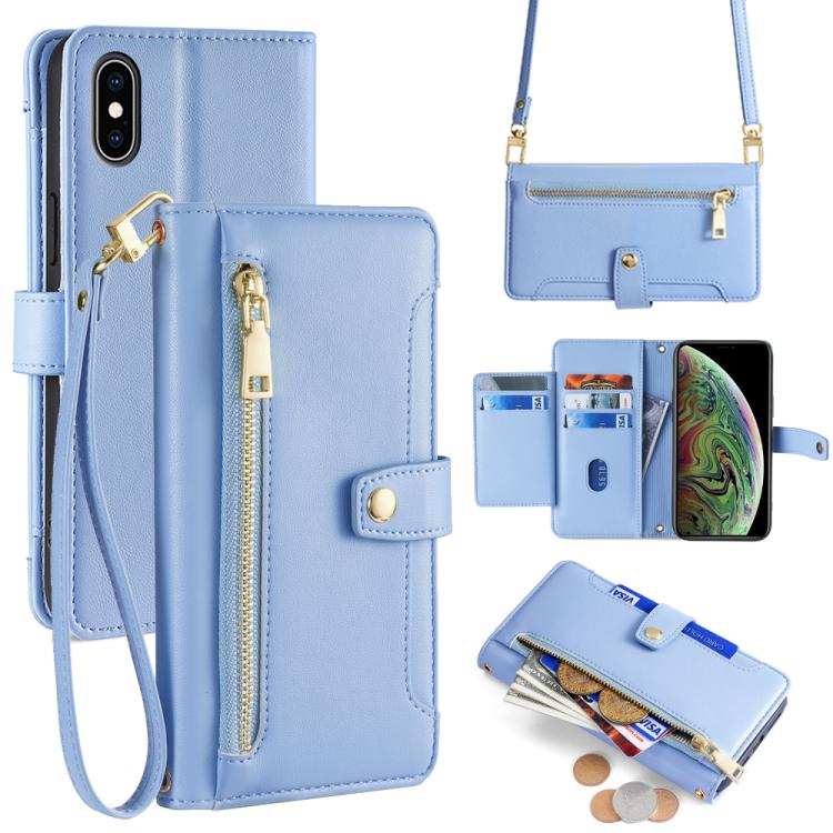 Sheep Texture Cross-body Zipper Wallet Leather Phone Case