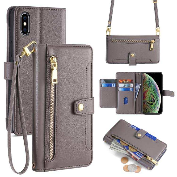 Sheep Texture Cross-body Zipper Wallet Leather Phone Case