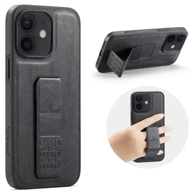 Fierre Shann Oil Wax Cow Leather Holder Back Phone Case