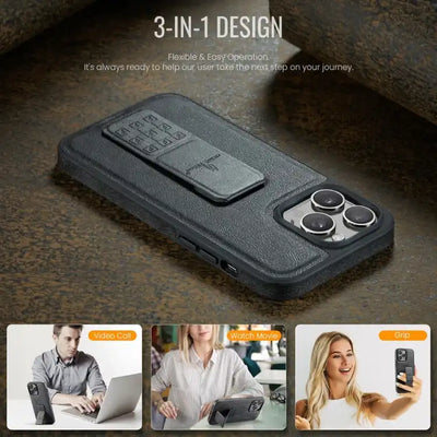 Fierre Shann Oil Wax Cow Leather Holder Back Phone Case