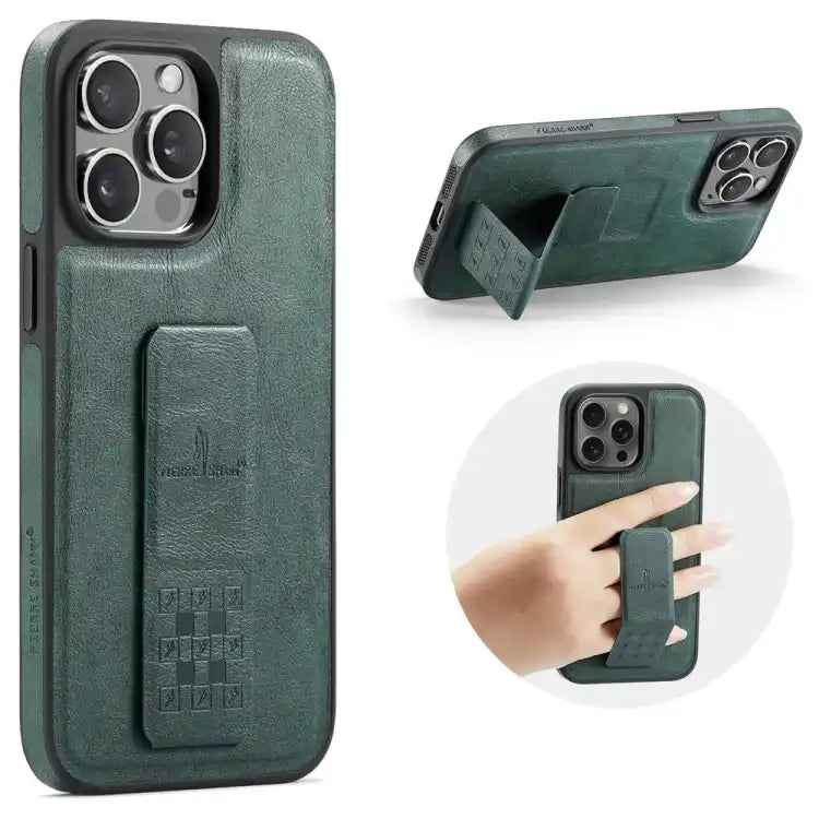 Fierre Shann Oil Wax Cow Leather Holder Back Phone Case