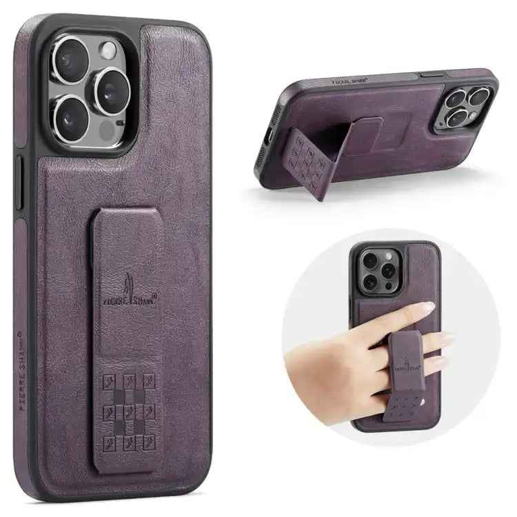 Fierre Shann Oil Wax Cow Leather Holder Back Phone Case