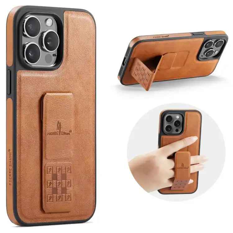 Fierre Shann Oil Wax Cow Leather Holder Back Phone Case
