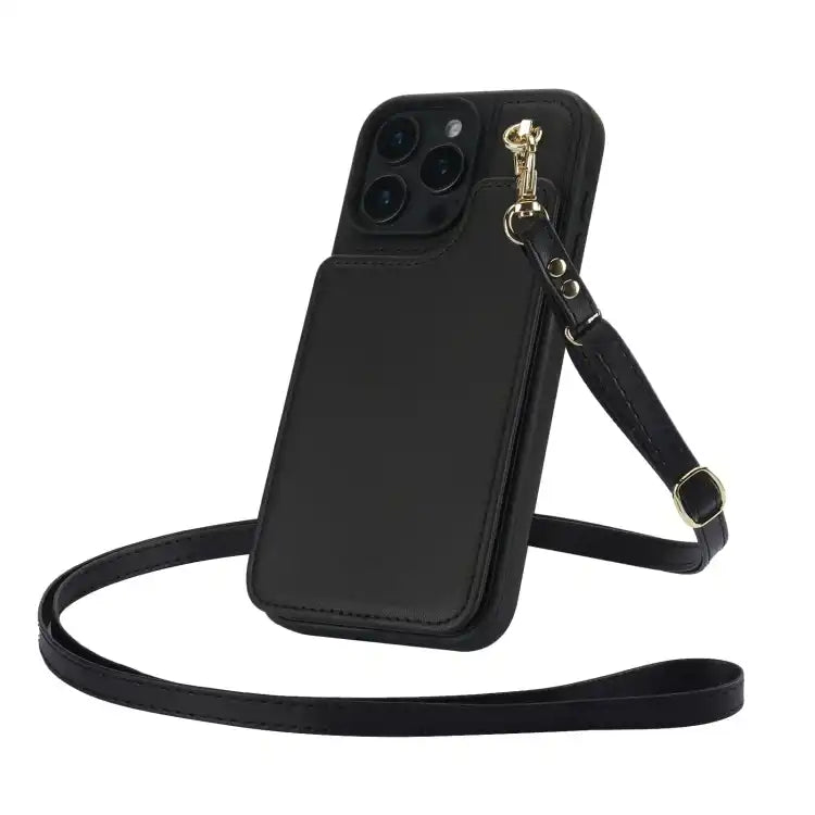 Crossbody Dual-Buckle Wallet Back Leather Phone Case