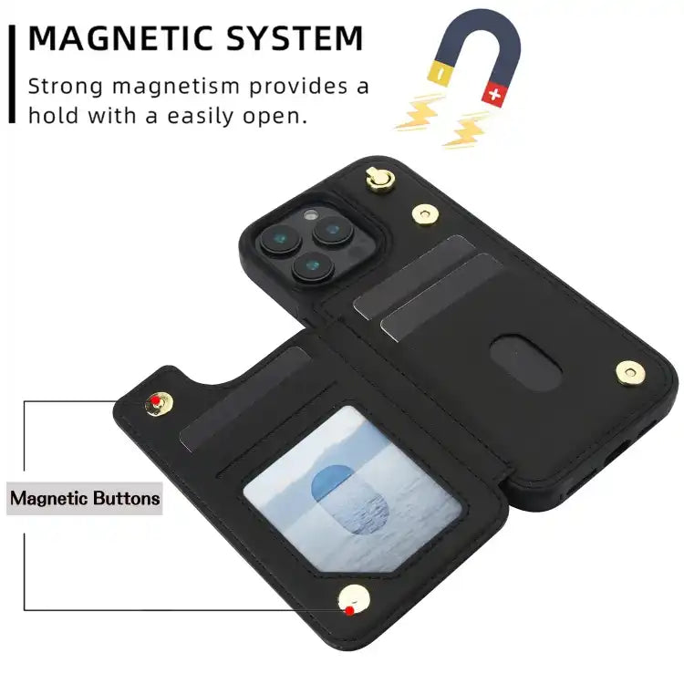 Crossbody Dual-Buckle Wallet Back Leather Phone Case