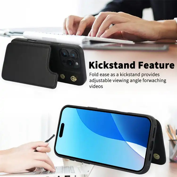 Crossbody Dual-Buckle Wallet Back Leather Phone Case