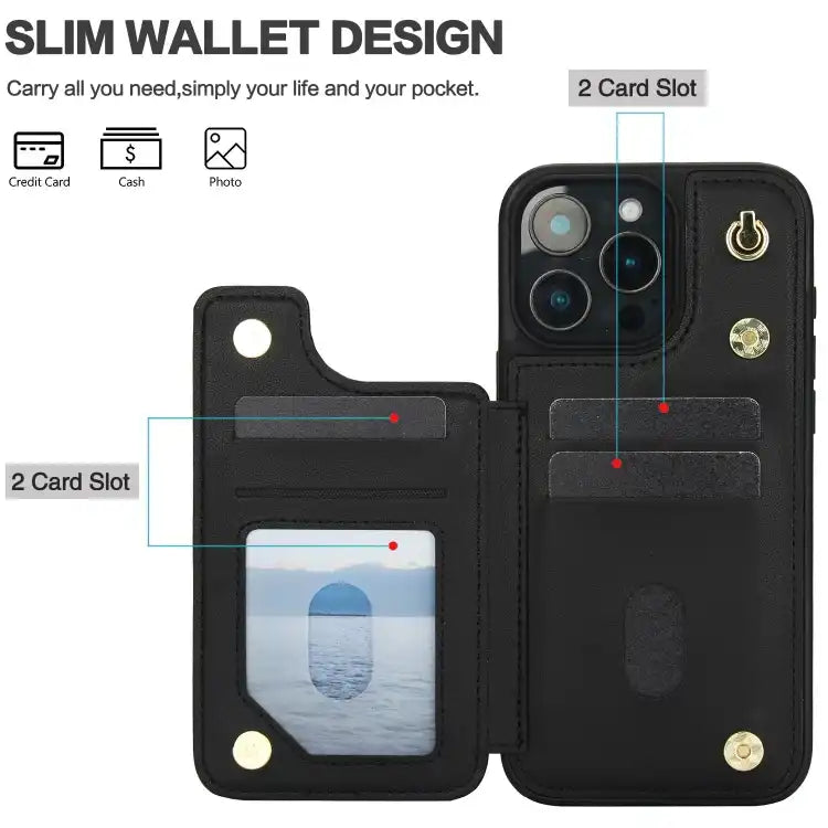 Crossbody Dual-Buckle Wallet Back Leather Phone Case