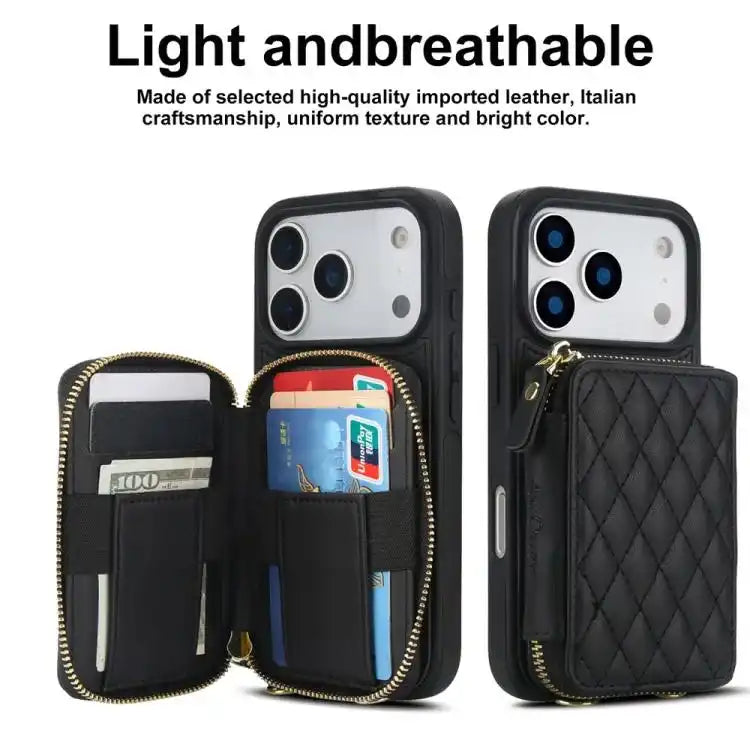 AwQuer Crossbody Zipper Wallet Rhombic Leather Back Phone Case Awquer