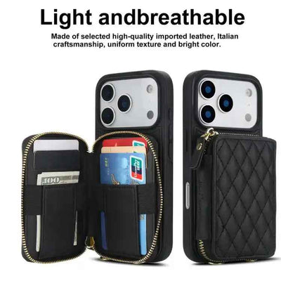 AwQuer Crossbody Zipper Wallet Rhombic Leather Back Phone Case
