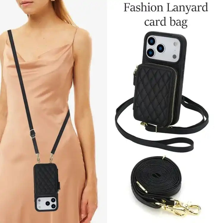 AwQuer Crossbody Zipper Wallet Rhombic Leather Back Phone Case Awquer