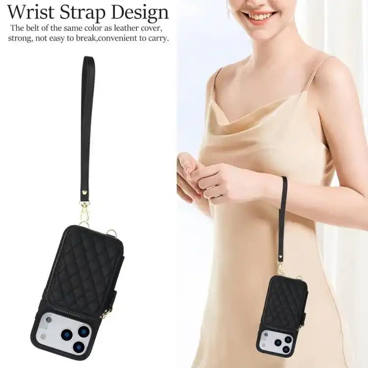 AwQuer Crossbody Zipper Wallet Rhombic Leather Back Phone Case Awquer