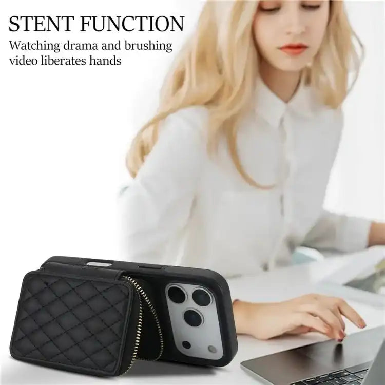 AwQuer Crossbody Zipper Wallet Rhombic Leather Back Phone Case Awquer