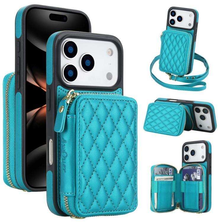 AwQuer Crossbody Zipper Wallet Rhombic Leather Back Phone Case Awquer