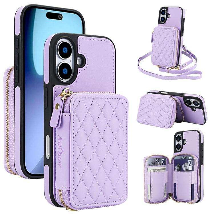 AwQuer Crossbody Zipper Wallet Rhombic Leather Back Phone Case Awquer