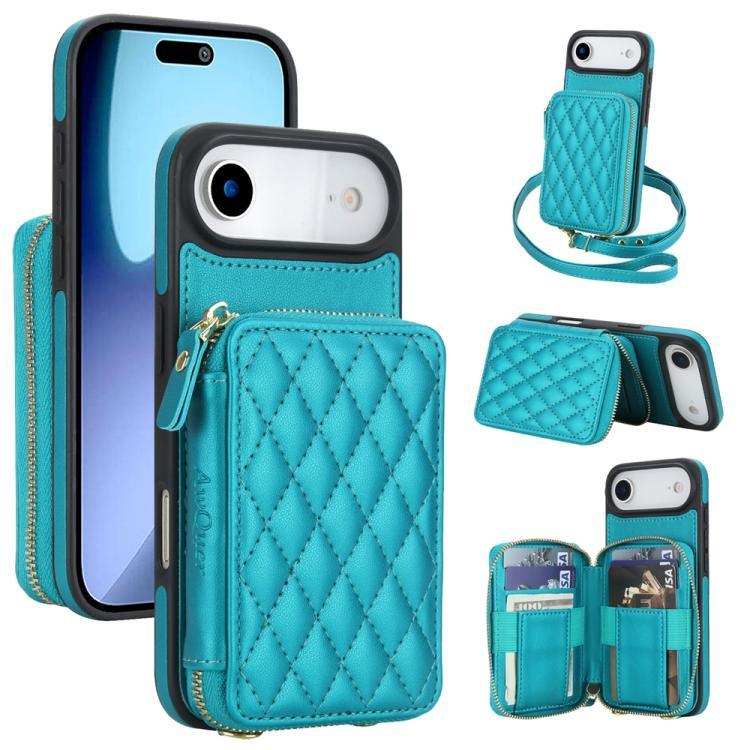 AwQuer Crossbody Zipper Wallet Rhombic Leather Back Phone Case Awquer