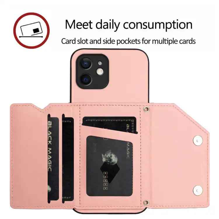 Skin Feel Four Card Slots Phone Case with Wrist Strap