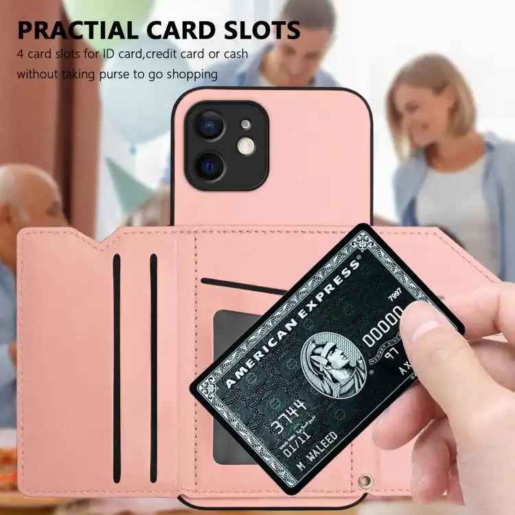 Skin Feel Four Card Slots Phone Case with Wrist Strap