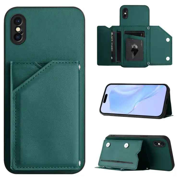 Skin Feel Four Card Slots Phone Case with Wrist Strap