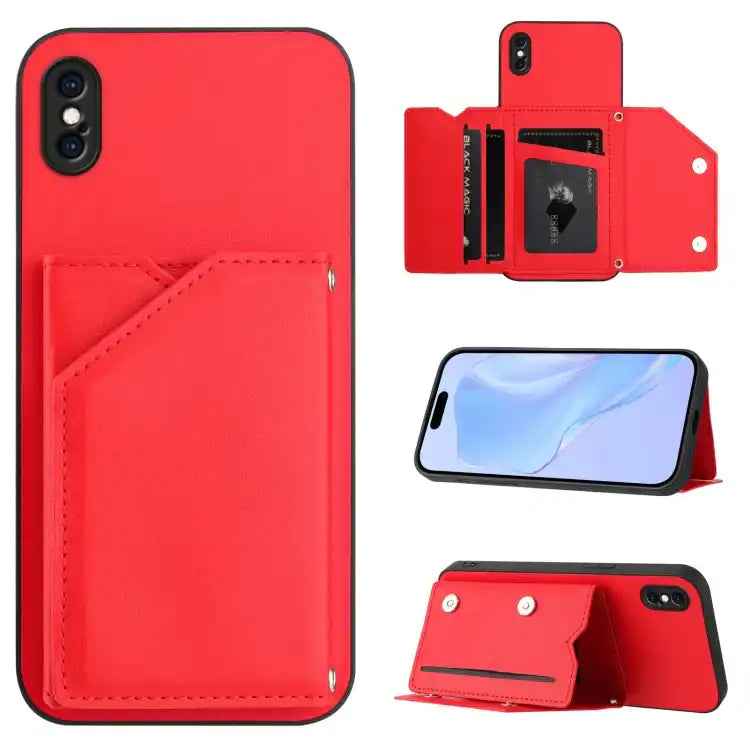 Skin Feel Four Card Slots Phone Case with Wrist Strap