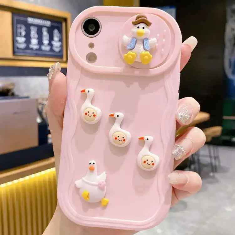 Creative 3D Duck Design Sliding Window Full Coverage Phone Case