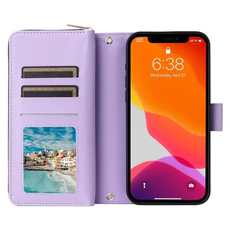 Nine-card Slots Zipper Wallet Bag Leather Phone Case