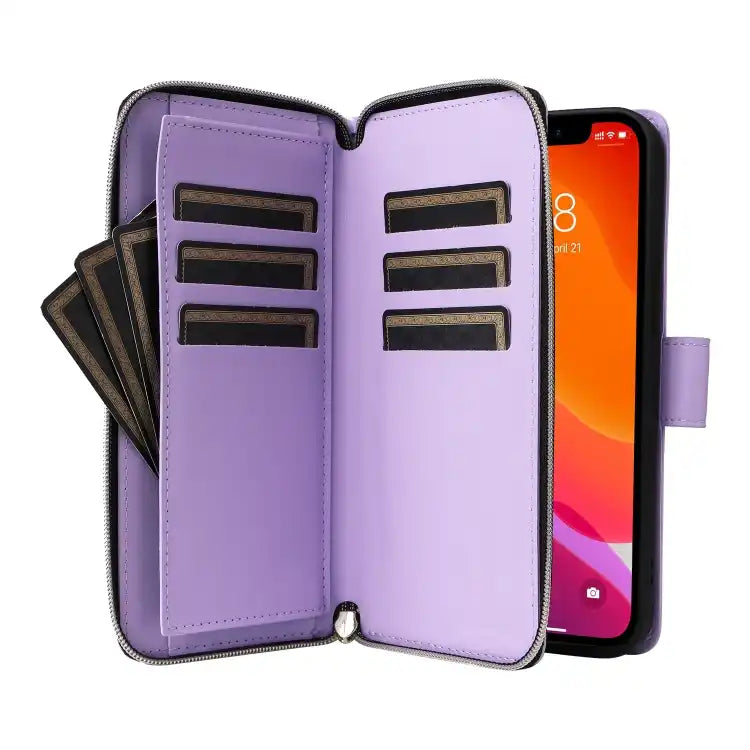 Nine-card Slots Zipper Wallet Bag Leather Phone Case