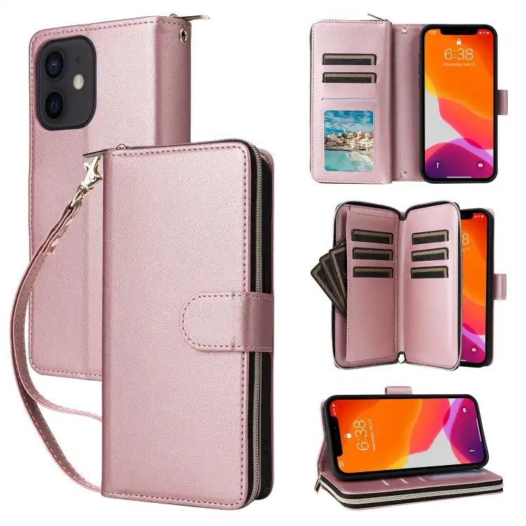 Nine-card Slots Zipper Wallet Bag Leather Phone Case