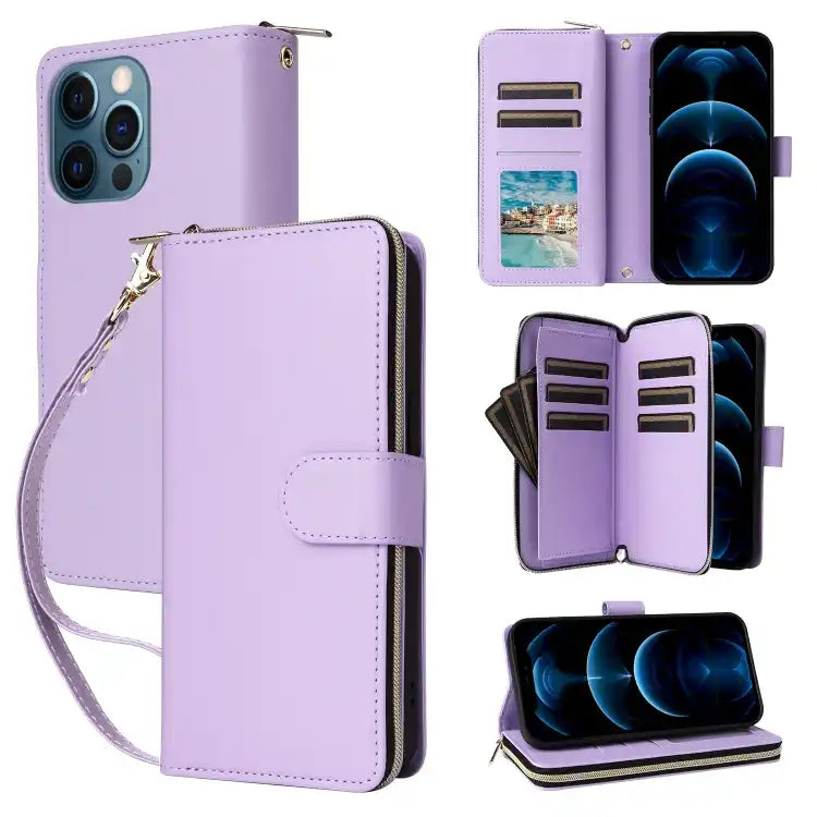 Nine-card Slots Zipper Wallet Bag Leather Phone Case