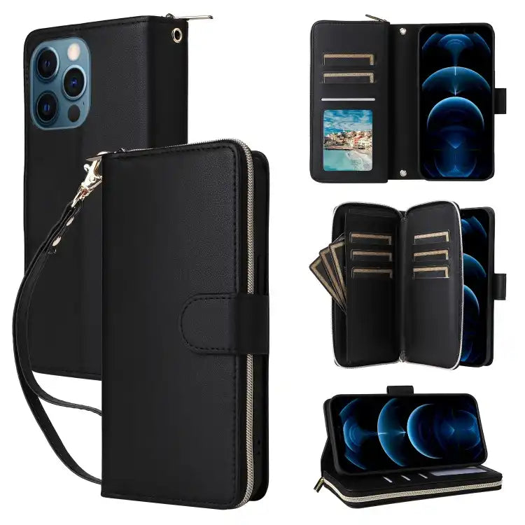 Nine-card Slots Zipper Wallet Bag Leather Phone Case