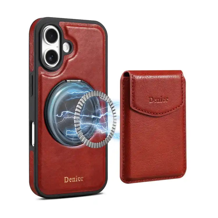 Denior D22 Genuine Leather MagSafe Holder Detachable Card Slot Phone Case
