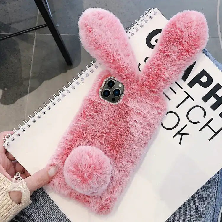 3D Cute Long-eared Rabbit Plush Full Coverage Phone Case