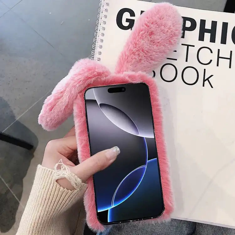 3D Cute Long-eared Rabbit Plush Full Coverage Phone Case