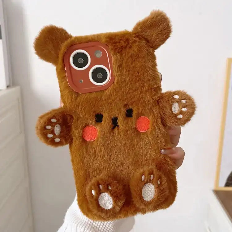 3D Smiling Little Bear Plush Phone Case
