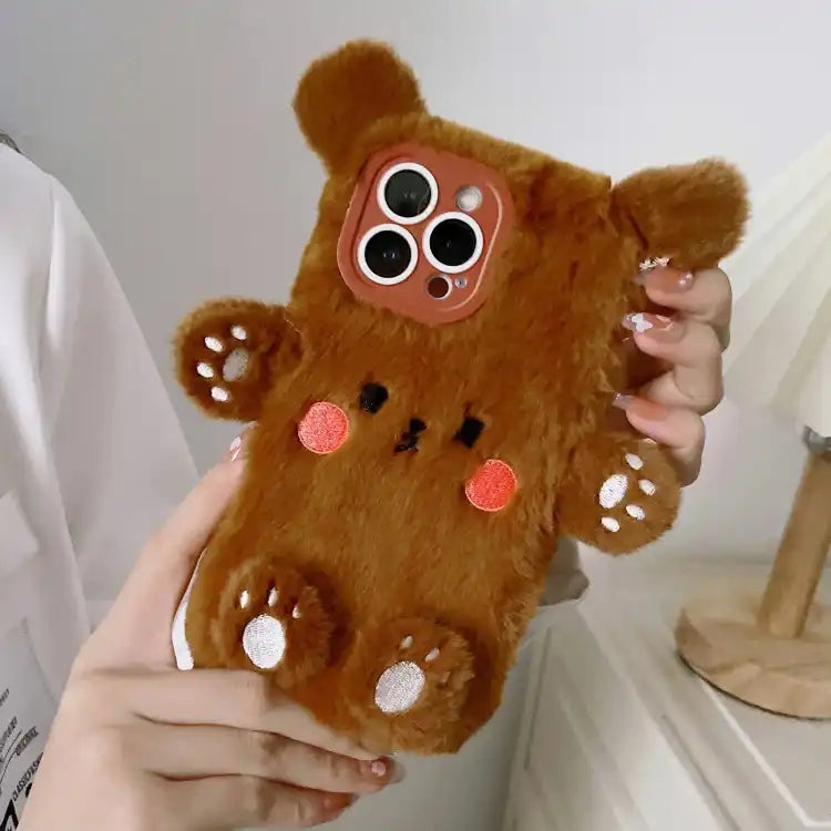 3D Smiling Little Bear Plush Phone Case