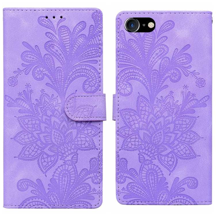 Lace Floral Embossed Magnetic Buckle PU Phone Case With Wrist Strap