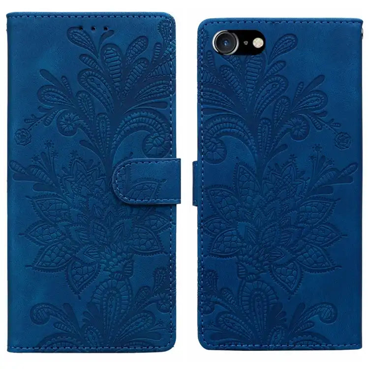Lace Floral Embossed Magnetic Buckle PU Phone Case With Wrist Strap
