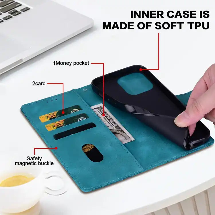 Lace Floral Embossed Magnetic Buckle PU Phone Case With Wrist Strap