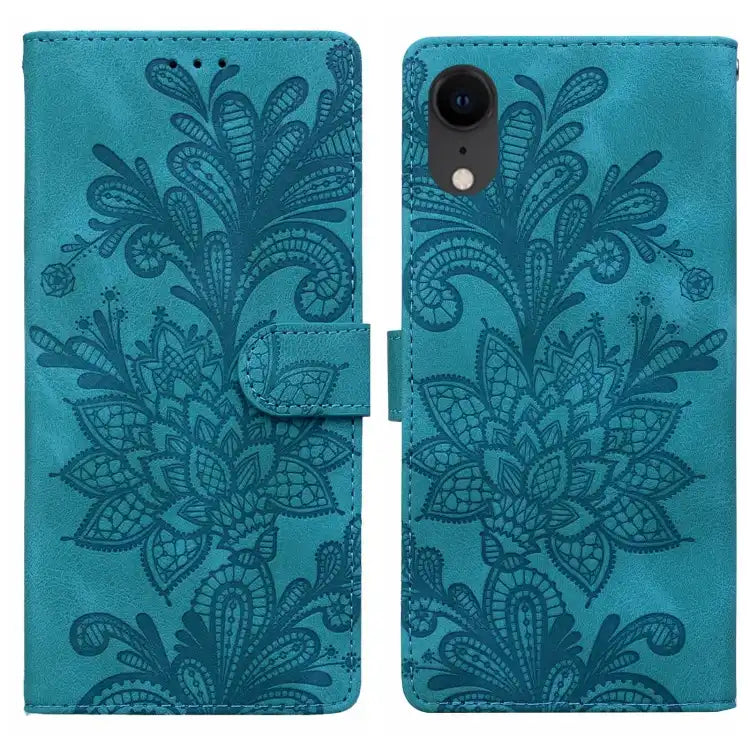 Lace Floral Embossed Magnetic Buckle PU Phone Case With Wrist Strap