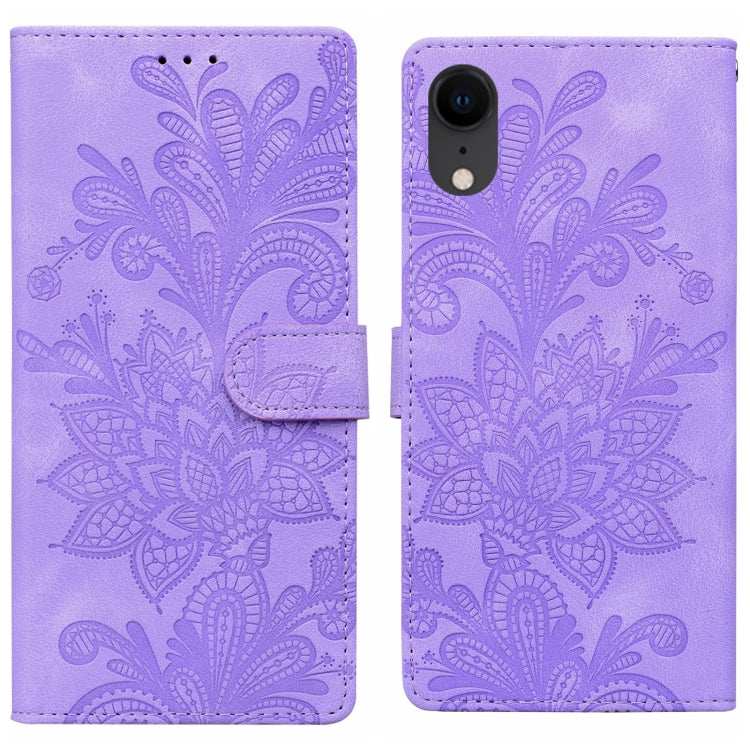Lace Floral Embossed Magnetic Buckle PU Phone Case With Wrist Strap