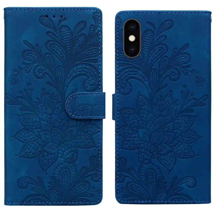Lace Floral Embossed Magnetic Buckle PU Phone Case With Wrist Strap