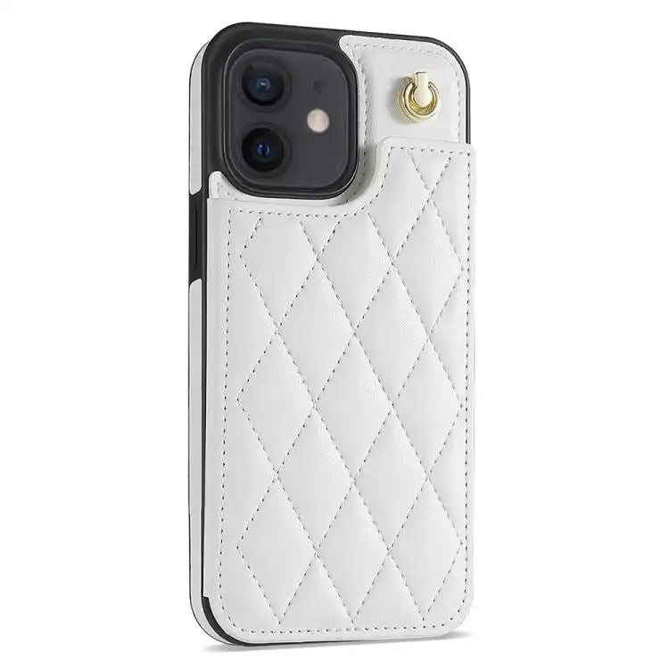 Rhombic Dual Buckle Card Slots Phone Case with Lanyard