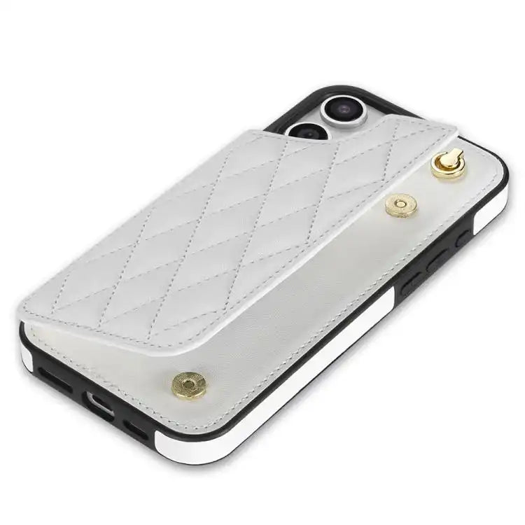 Rhombic Dual Buckle Card Slots Phone Case with Lanyard