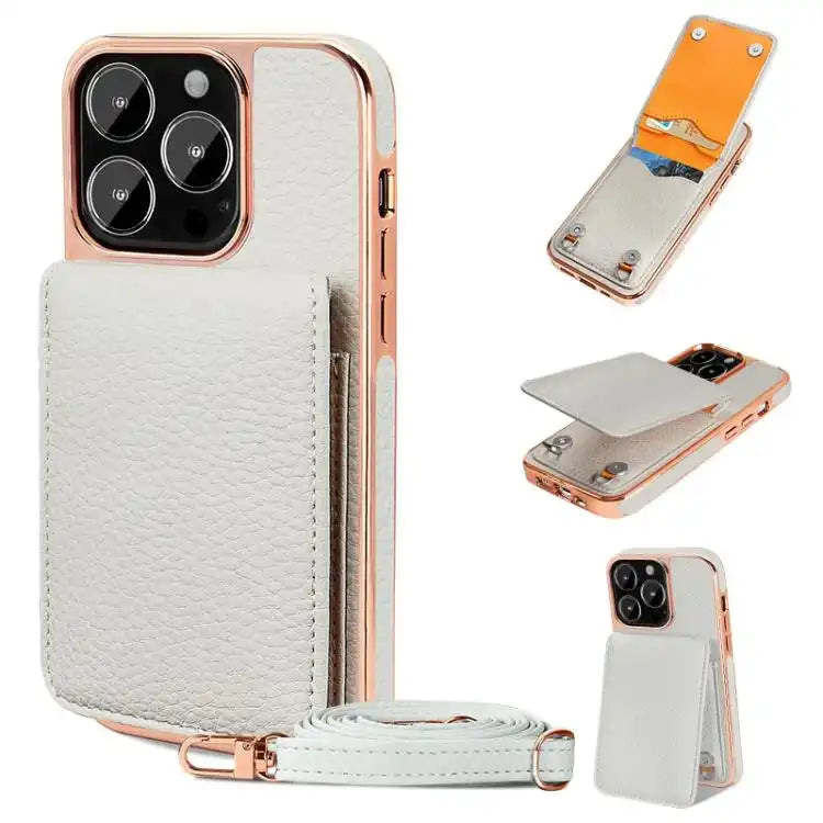 VIETAO Litchi Texture Wallet PU Phone Case with Lanyard