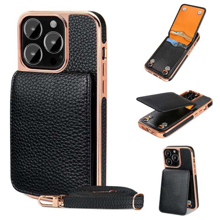 VIETAO Litchi Texture Wallet PU Phone Case with Lanyard