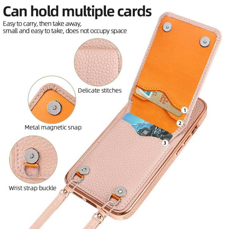 VIETAO Litchi Texture Wallet PU Phone Case with Lanyard