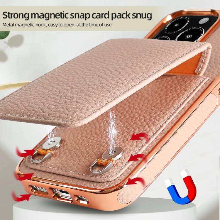 VIETAO Litchi Texture Wallet PU Phone Case with Lanyard