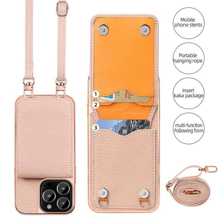 VIETAO Litchi Texture Wallet PU Phone Case with Lanyard