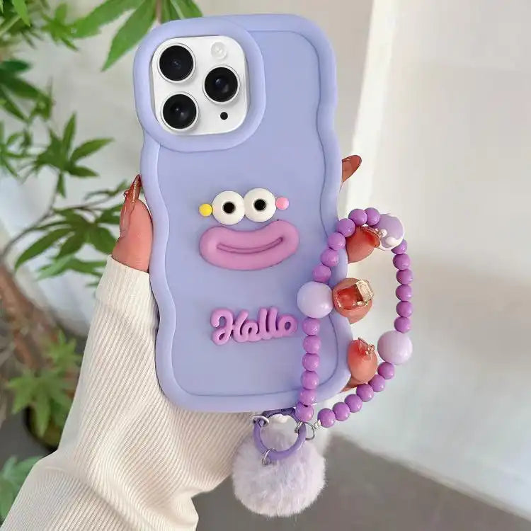 Cartoon Sausage Mouth TPU Phone Case with Bead Chain
