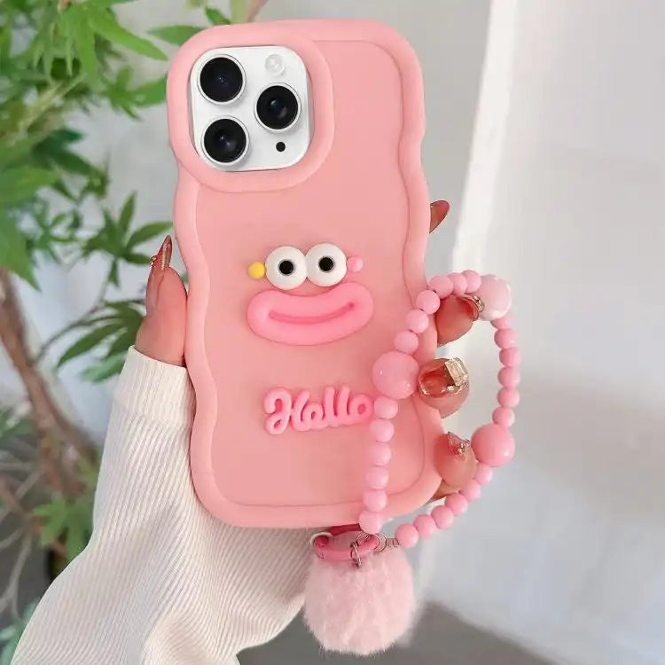 Cartoon Sausage Mouth TPU Phone Case with Bead Chain